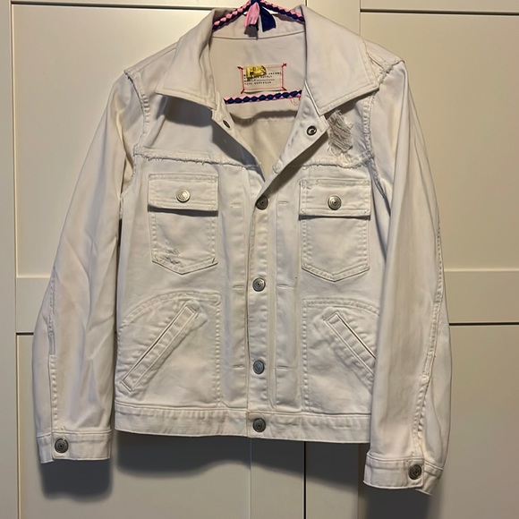 Marc by Marc Jacobs Alexa white distressed cotton jean jacket size medium - Picture 2 of 16